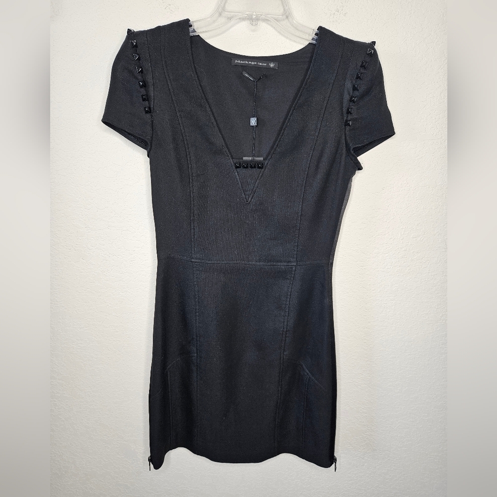 NWT Mackage Collection Studded Zipper Side Detail Structured Cap Sleeve Dress